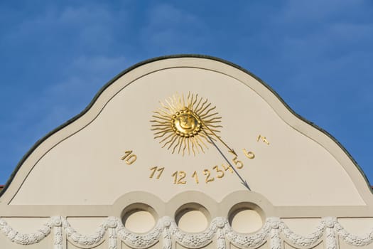 Sundial,solar clock in Essen-Kettwig on a house façade..
