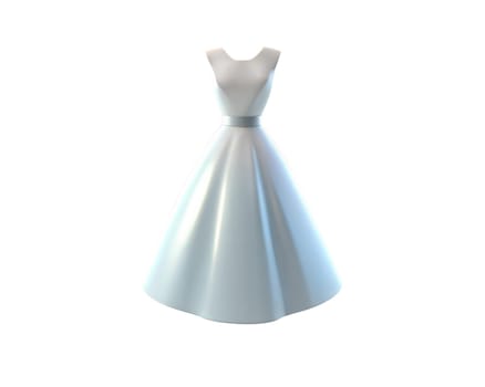 A sleek, futuristic holographic 3D icon of a dress, featuring smooth curves and a flowing design, isolated on white background. Ideal for fashion, apparel, and digital design themes with a modern, digital aesthetic.