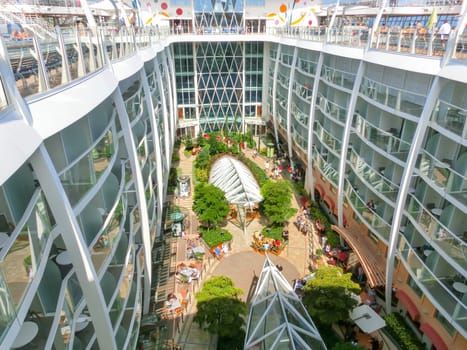 Barselona, Spaine - September 06, 2015: Royal Caribbean, Allure of the Seas sailing from Barselona on September 6 2015. The second largest passenger ship constructed behind sister ship Oasis of the Seas. View of central park