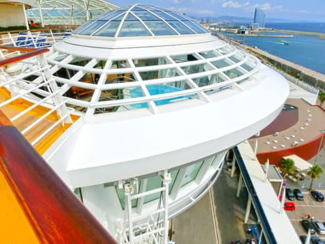 Barselona, Spaine - September 06, 2015: The cruise ship Allure of the Seas, The Royal Caribbean International. The interior view of the ship - jacuzzi pool overhanging the sea