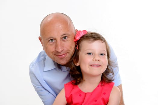 father and daughter together in front of white background