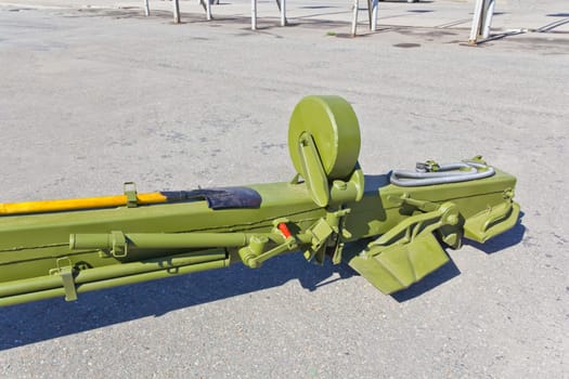 Support foot cannon artillery at the exhibition under open sky with hammer