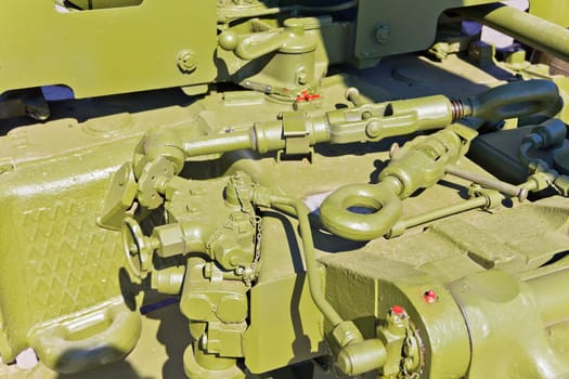 Detail of military machine at the exhibition under open sky