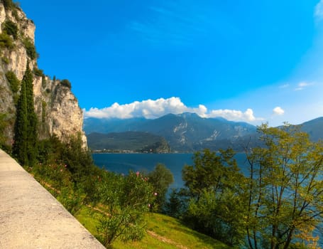 High mountains and Lake Garda, Italy, Europe