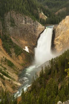 Water flows fast over the edge in the Grand Canyon of the Yellowstone