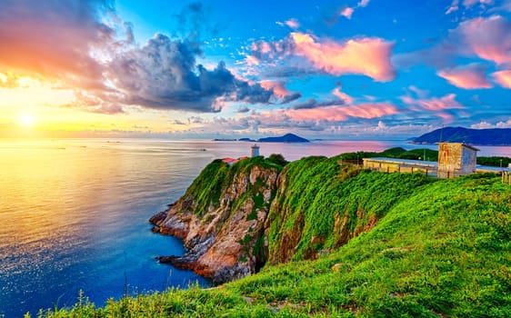 Beautiful lighthouse  landscape in sunrise moment , Hong Kong Hok Tsui Cape D'Aguilar