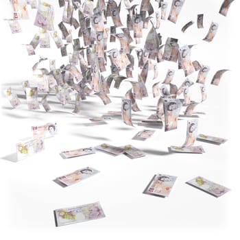 Rain of money from 10 English pound notes