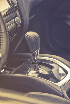 close up on automatic gearbox shifter