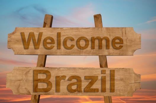 welcome to brazil sing on wood background