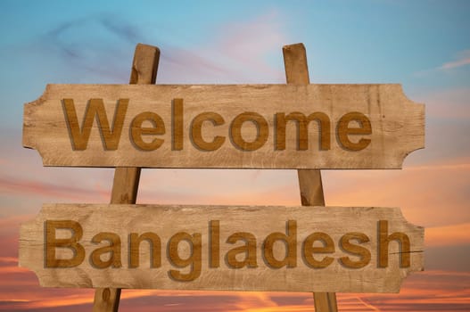 welcome to bangladesh sing on wood background