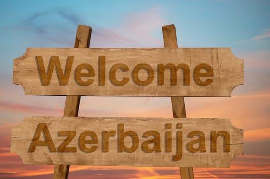 welcome to azerbaijan sing on wood background