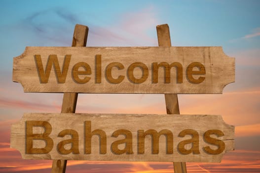 welcome to bahamas sing on wood background