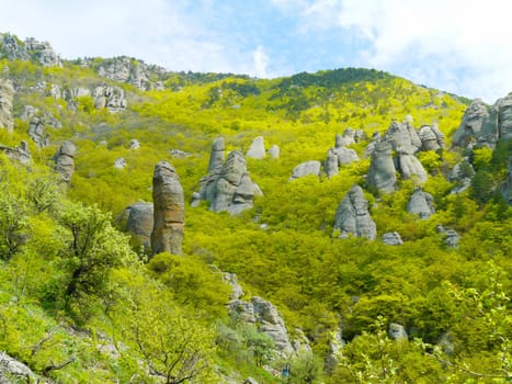 Crimean mountains. Mountains in Crimea at the sunny summer day.