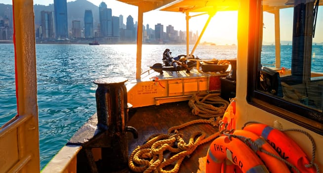 Hong Kong Harbour at sunset.