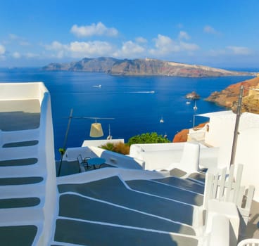 View to the sea from Oia the most beautiful village of Santorini island in Greece