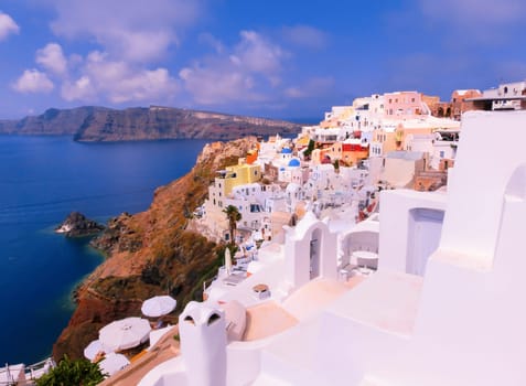 View to the sea from Oia the most beautiful village of Santorini island in Greece