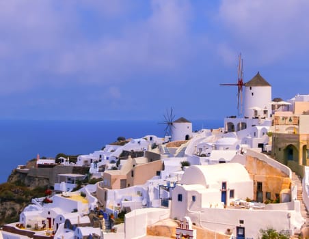 View to the sea from Oia the most beautiful village of Santorini island in Greece