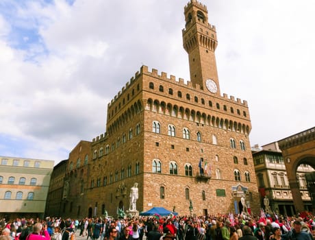 Florence, Italy - May 01, 2014: Palazzo Vecchio is the town hall of Florence. The palace was built in 1299 and since 1872 it has housed the office of the mayor of Florence. December 01, 2012 Florence, Italy