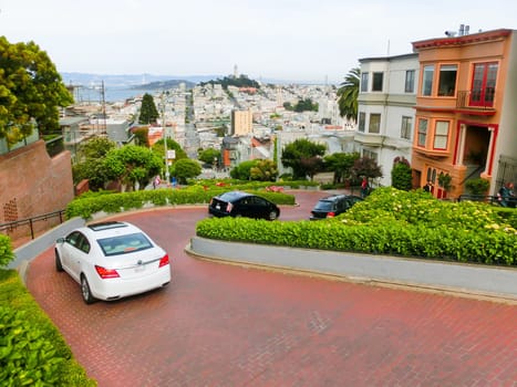 San Francisco, United States of America - May 04, 2016: View of Lombard Street in San Francisco ,California, USA. Lombard street is crookedest street in the world.