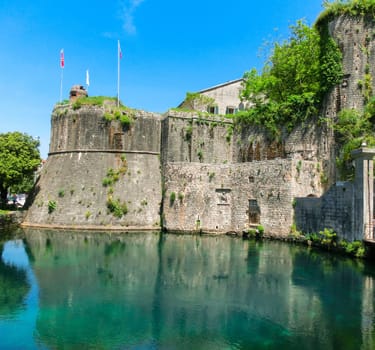 Old fortress of Kotor in Montenegro. Tower and wall