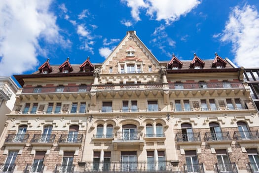 Geneva, Switzerland - June 17, 2016: Building architecture close up in Geneva city, Switzerland