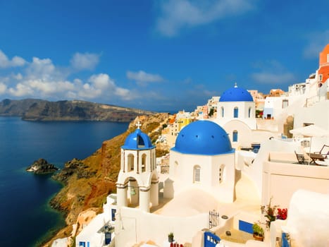View to the sea from Oia the most beautiful village of Santorini island in Greece