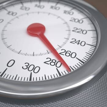 Weight scales measuring morbid obesity values. Depth of field with focus on 280 kg.