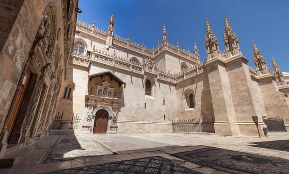Royal Chapel outdoors at Granada Cathedral, Spain. Panoramic shot