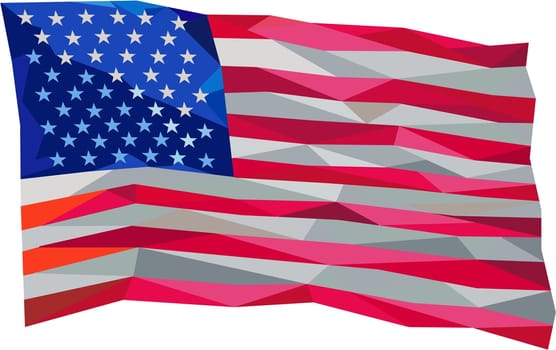 Low polygon style illustration of a usa american flag stars and stripes set on isolated white background.