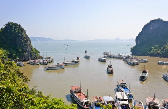 Tourist boats in Halong bay, Vietnam