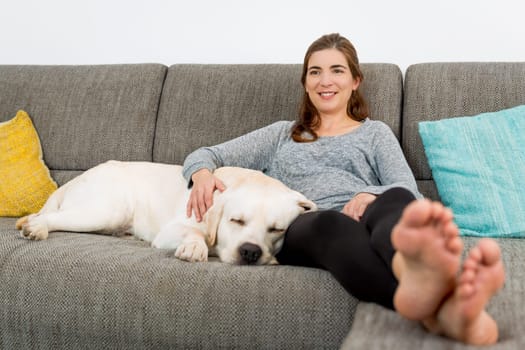 Beautiful woman at home with her best friends
