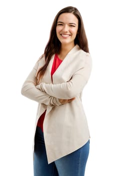 Lovely woman smiling at the camera with her arms folded