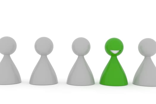 Be different or creative concept with small character in a row, 3d rendering