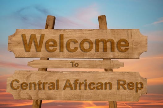 welcome to central african republic sing on wood background