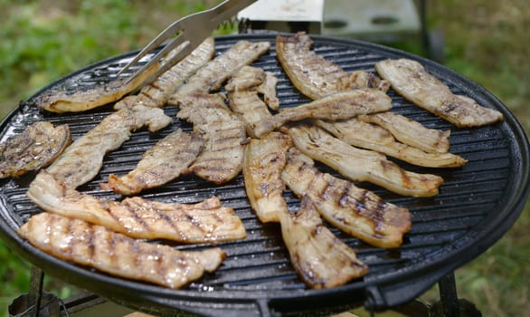 different grilled meat on the barbecue