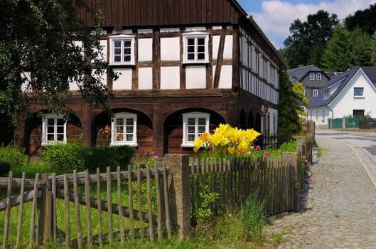 typical Umgebindehaus in Upper Lusatia,Saxony - half-timbered house in Upper Lusatia,Germany