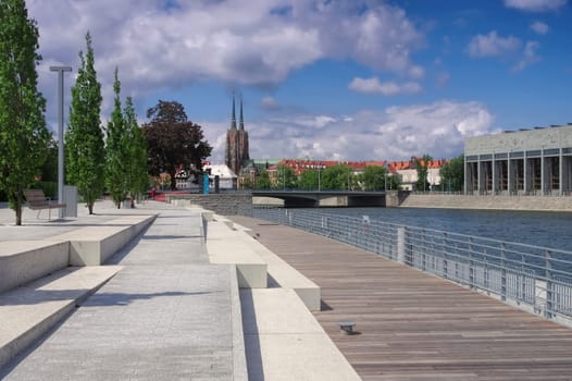 Wrocław Cathedral and Promenade on river Oder - Breslau the cathedral and promenade on river Oder