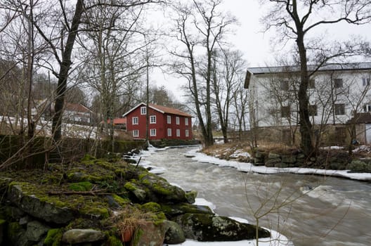 Kungsbacka river with  cold water one grey day in early spring