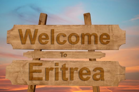 welcome to eritrea sing on wood background