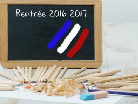 " rentree 2016 2017"""" back to school written on green blackboard"