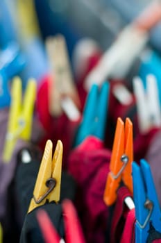 Clothespins on a leash with laundry
