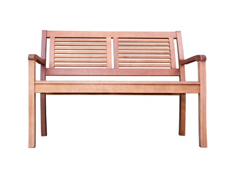 Frontal view near the floor of a wooden bench on a white background