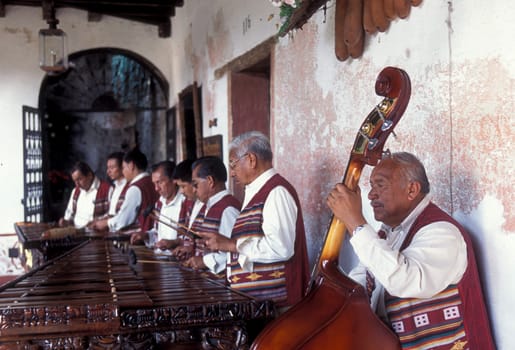 a music band plays in a hotel in the old town in the city of Antigua in Guatemala in central America.