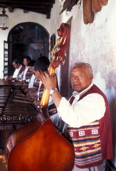 a music band plays in a hotel in the old town in the city of Antigua in Guatemala in central America.