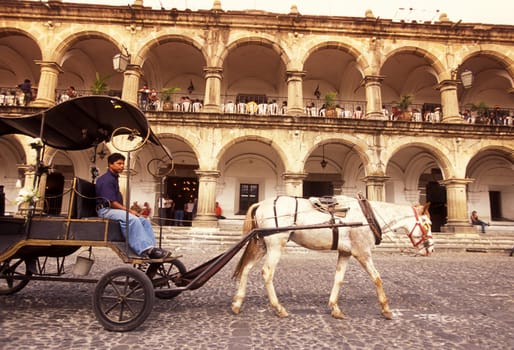 the main square in the old town in the city of Antigua in Guatemala in central America.