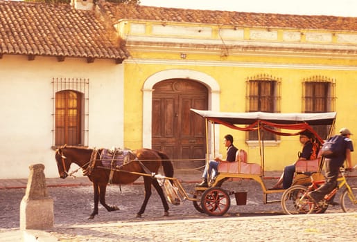 transport in the old town in the city of Antigua in Guatemala in central America.