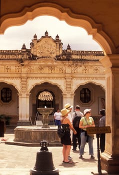 the old ruin of a church in the old town in the city of Antigua in Guatemala in central America.