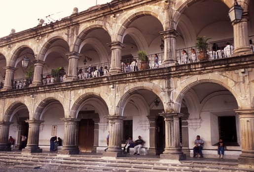 the main square in the old town in the city of Antigua in Guatemala in central America.