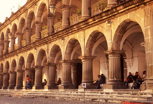 the main square in the old town in the city of Antigua in Guatemala in central America.