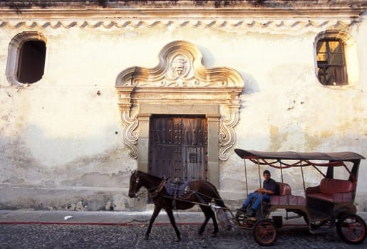 transport in the old town in the city of Antigua in Guatemala in central America.